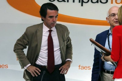 Aznar, durante la inauguración del campus de la FAES, este lunes en Guadarrama (Madrid).