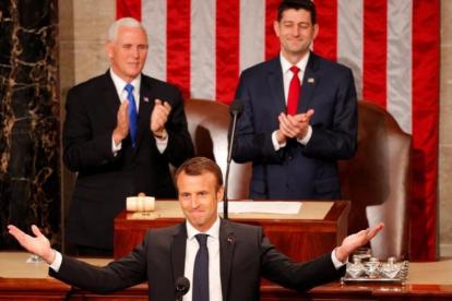 Macron durante su alocución en el Congresode EEUU.