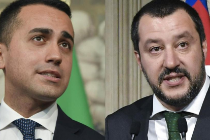 Luigi Di Maio (i), líder del Movimiento 5 Estrellas, y Matteo Salvini (d), líder de la Liga Norte
