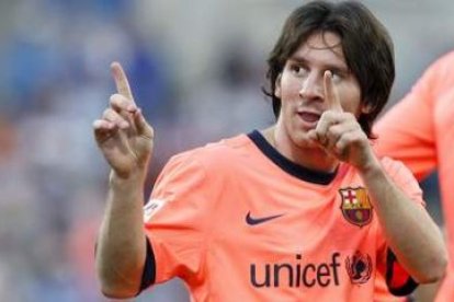 Messi celebra su gol, el segundo del Barcelona, frente al Getafe CF.