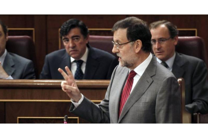 El presidente del Gobierno, Mariano Rajoy , durante su intervención en la sesión de control al Gobierno celebrada hoy.