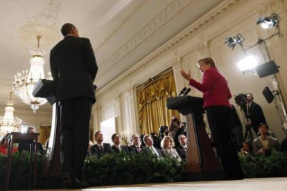 Barack Obama y Angela Merkel en la Casa Blanca.