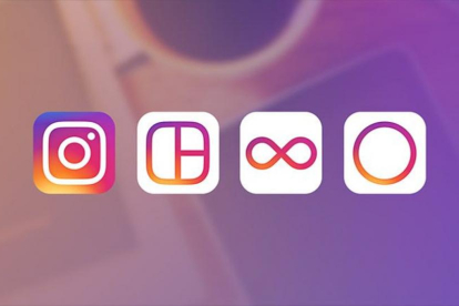 De izquierda a derecha, los nuevos logos de Instagram, Layout, Boomerang e Hyperlapse.
