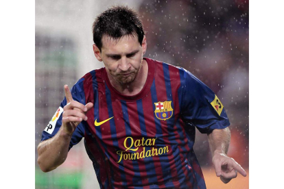 Messi celebra su gol, el tercero de su equipo, frente al Atlético.