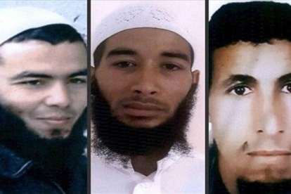 Retratos de tres sospechosos difundidos por las fuerzas de seguridad marroquies.