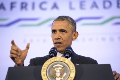 El presidente de los Estados Unidos, Barack Obama, en la rueda de prensa final de la cumbre de líderes de los EEUU y África este jueves, en Washington.
