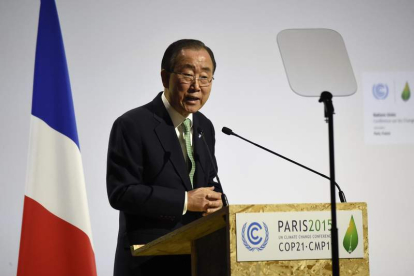 El secretario general de la ONU, Ban Ki-moon, pronuncia su discurso.