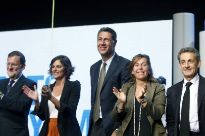 Rajoy, Esperanza García, Albiol, Sánchez-Camacho y Sarkozy, en el acto de ayer.