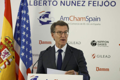 Alberto Núñez Feijóo con la Cámara de EEUU. CHEMA MOYA