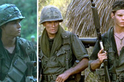 De izquierda a derecha, Johnny Depp, Charlie Sheen y Kevin Dillon, en 'Platoon'.