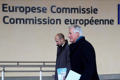 Michel Barnier, a su llegada este lunes a la sede de la Comisión en Bruselas.