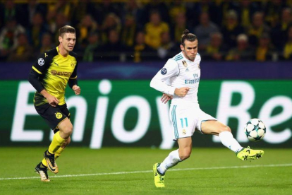 Bale remata a gol en el partido contra el Dortmund el 26 de septiembre, el último que ha jugado esta temporada.