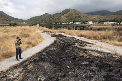 Zona quemada donde  apareció el cadáver de la mujer asesinada en Rincón de la Victoria. DANIEL PÉREZ