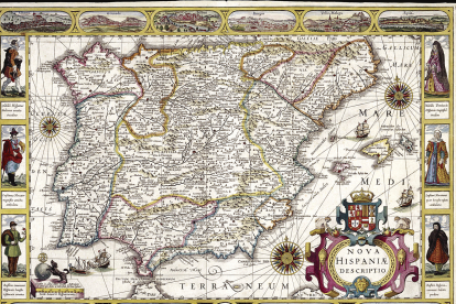 Mapa publicado por Jodocus Hondius en Ámsterdam hacia 1610, conservado en la Biblioteca Nacional. DL