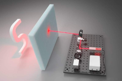 El emisor láser lanzando un pulso de luz sobre la espuma que oculta la ‘S’. Stanford Computational Imaging Lab