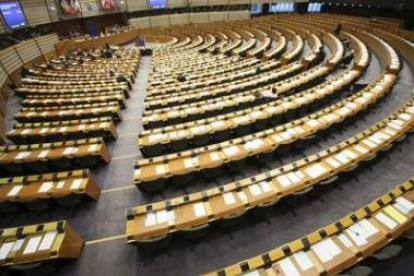 Vista general del Parlamento Europeo prácticamente vacío en Bruselas.