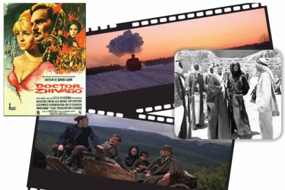 Dos escenas de la famosa película ‘Doctor Zhivago’, rodada en diferentes zonas de España, especialmente en las Tierras Altas de Soria. Cartel de la película y fotograma de ‘Lawrence de Arabia’.