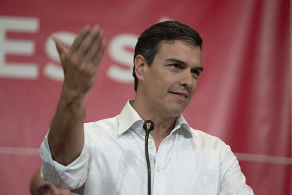 El exsecretario general y aspirante a la reelección, Sánchez, en un acto de su candidatura. PEPE TORRES