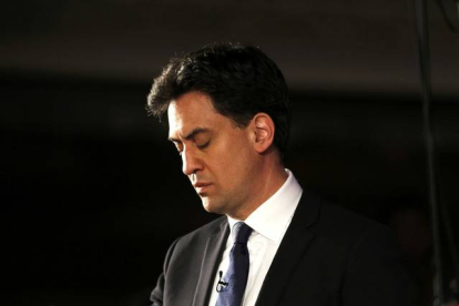 El líder de la oposición y del Partido Laborista Ed Miliband durante un discurso en Londres.