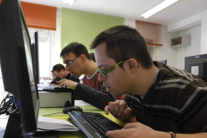 Jóvenes con síndrome de Down participan en un curso sobre nuevas tecnologías para favorecer su inserción laboral.