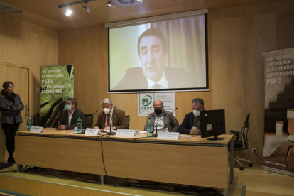 El consejero de Fomento y Medio Ambiente, Juan Carlos Suárez-Quiñones, interviene de forma telemática en el foro. FERNANDO OTERO