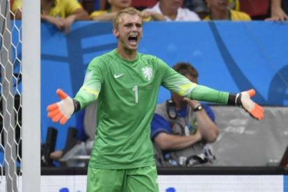 Jasper Cillessen, en un partido del Mundial del 2014 con Holanda.