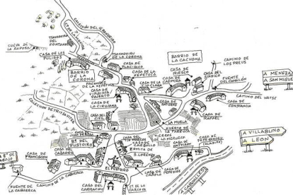 Imagen de un mapa con la toponimia de Villager de Laciana. CLUB XEITU