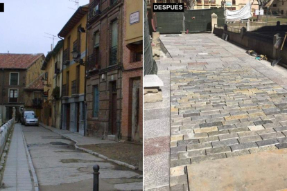 Dos imágenes que muestran el reflejo de las obras en la actuación de la calle Capilla.