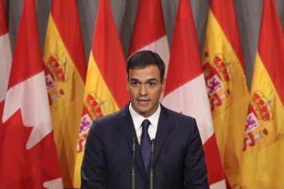 El presidente del Gobierno, Pedro Sánchez, en rueda de prensa en Montreal (Canadá), el pasado 23 de septiembre.