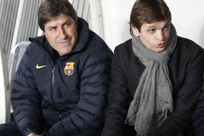 Roura y Vilanova, en el banquillo del Barça durante el último partido ante el PSG.