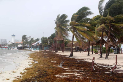 Una playa con fuertes vientos debido a Franklin. ALONSO CUPUL