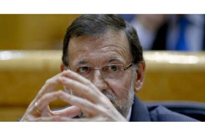 El presidente del Gobierno, Mariano Rajoy, durante la sesión de control al Ejecutivo celebrada esta tarde en el pleno del Senado.