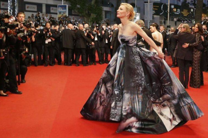 Cate Blanchett, en la alfombra roja en la presentación de 'Carol', en Cannes, este domingo.