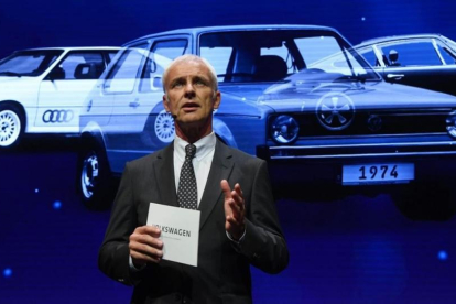 El presidente de Volkswagen, Matthias Müller, en un acto durante el Salón del Automóvil de París.