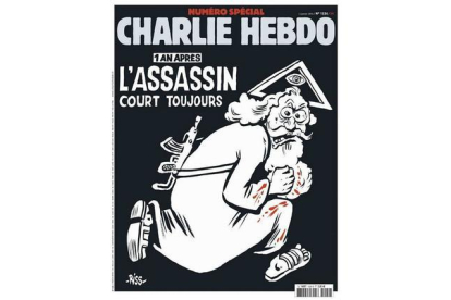 La portada del número especial de 'Charlie Hebdo', conmemorativo del primer aniversario del atentado yihadista contra el semanario satírico.