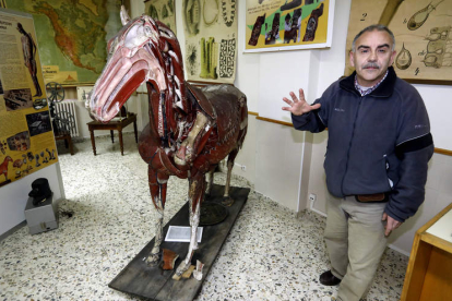 Fernández Blanco con el caballo de Auzoux.
