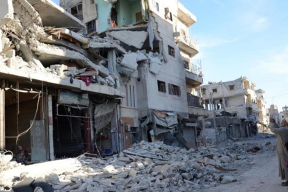 Edificios destrozados en una calle de Al Bab, en el noroeste de Siria, el 23 de febrero.