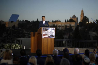 Mitt Romney, durante un discurso sobre política exterior, el domingo, en Jerusalén.