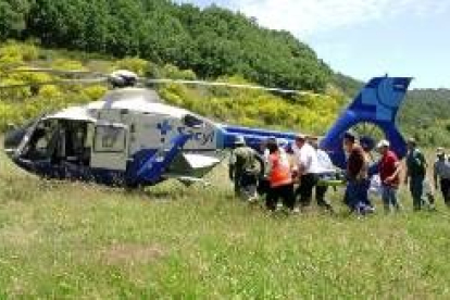 El vecino de Villafrea es trasladado en helicóptero al hospital de León