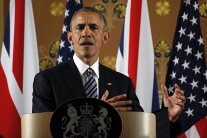 El presidente de EEUU, Barack Obama, durante la rueda de prensa con el primer ministro británico, David Cameron, en Londres.