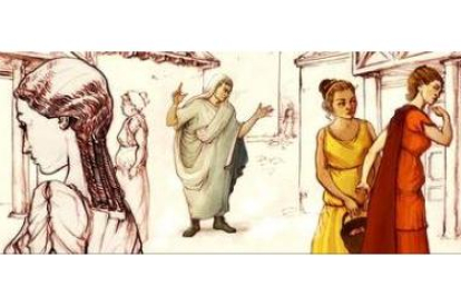 En el centro, recreación del adivino Lucio Valerio Aucto, que hacía vaticinios por el vuelo de las a