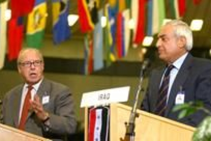 Amir al Sadi (derecha), representate de Irak y Hans Blix, de la ONU, ayer en la reunión de Viena.