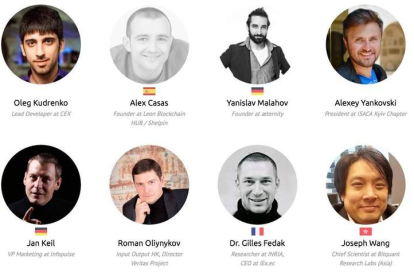 Participantes en la conferencia mundial de blockchain en Ucrania, entre ellos el leonés Álex Casas.
