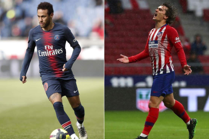 Neymar, a la izquierda, y Griezmann siguen forzando su salida del PSG y Atlético. VALAT/JIMÉNEZ