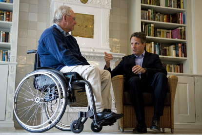 Wolfgang Schäuble y Timothy Geithner en la reunión mantenida ayer en Alemania.