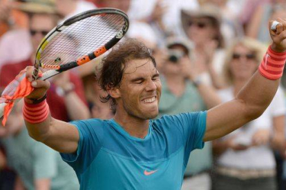 Rafael Nadal, eufórico tras ganar a Gäel Monfils y meterse en la final de Stuttgart.