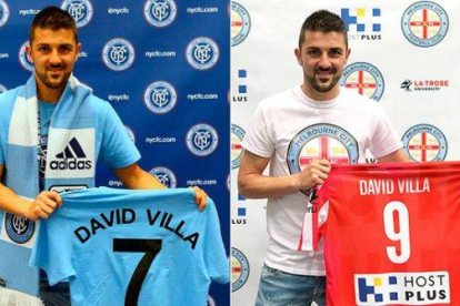 David Villa, con las camisetas del New York City (izquierda) y el Melbourne City.