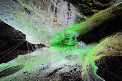 Recreación con del interior de una de las cuevas con tecnología Lidar. BURACOS
