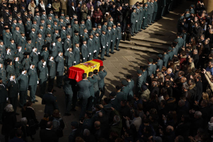 Funeral celebrado este domingo en Pamplona en memoria del guardia civil David Pérez Carracedo, fallecido este viernes en Barbate (Cádiz) al ser arrollada su patrullera por una narcolancha.