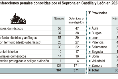 Infracciones penales conocidas por el Seprona en Castilla y León en 2023